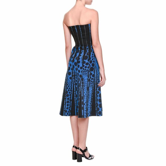 NWT Bottega Veneta Strapless Graphic Print Blue/Black Women Size S Midi Dress - Picture 5 of 6